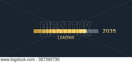 Golden Loading Progress Bar Of 2035, Happy New Year Isolated On Dark Background.
