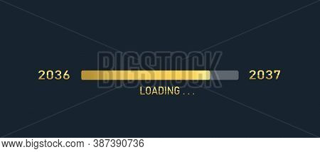 Golden Loading Progress Bar Of 2036,2037, Happy New Year Isolated On Dark Background.
