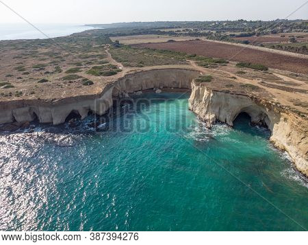 The Coastline With Cliffs And Caves At The Plemmirio, Syracuse