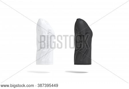Blank Black And White Women T-shirt Mock Up, Side View, 3d Rendering. Empty Clothe Female Tee For Da
