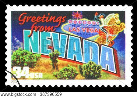 United States Of America - Circa 2002: A Postage Stamp Printed In Usa Showing An Image Of The Nevada
