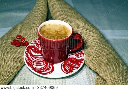 Red Modern Ceramic Cup With Espresso Coffee