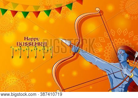 Lord Rama Killing Ravana In Happy Navratri Festival Of India With Hindi Word Meaning Dussehra