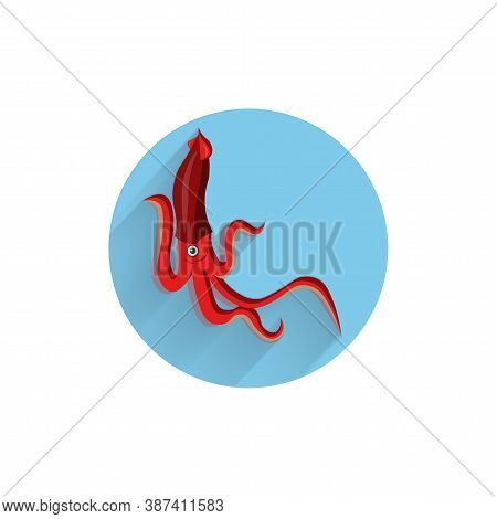 Squid Colorful Flat Icon With Long Shadow. Squid Flat Icon