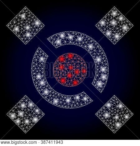 Bright Mesh Polygonal Central Link With Glowing Spots. Illuminated Vector Model Created From Central