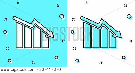 Black Line Financial Growth Decrease Icon Isolated On Green And White Background. Increasing Revenue