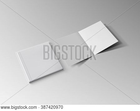 3d Open Blank Clear Square Book On Gray Background