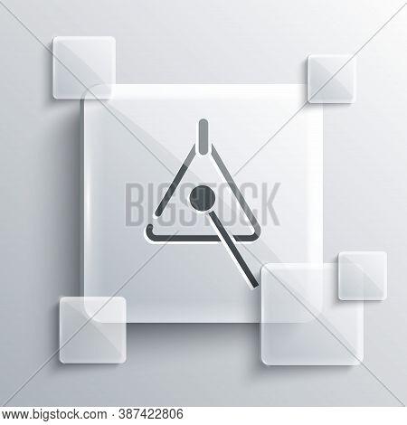 Grey Triangle Musical Instrument Icon Isolated On Grey Background. Square Glass Panels. Vector