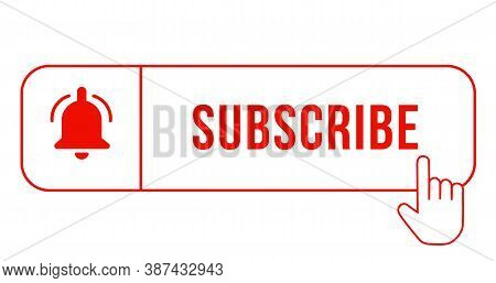Subscribe - Button Red Color With Handon Transparent Background. Vector Illustration.