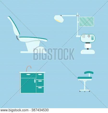 Dentist Chair, Medical Equipment, Stomatology Workplace Isolated Objects Stock Vector Illustration. 