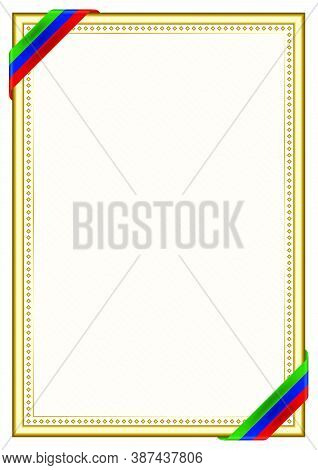 Vertical  Frame And Border With Dagestan Flag, Template Elements For Your Certificate And Diploma. V