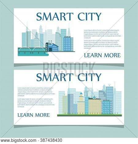Set Of Banners Smart City Concept, Web Template Stock Vector Illustration. Development Of Buildings,