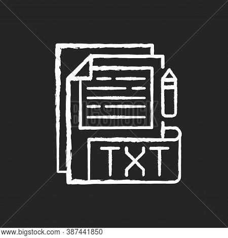 Txt File Chalk White Icon On Black Background. File Extension. Simple Text Editors. Information Stor
