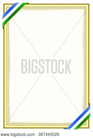 Vertical  Frame And Border With Bashkortostan Flag, Template Elements For Your Certificate And Diplo