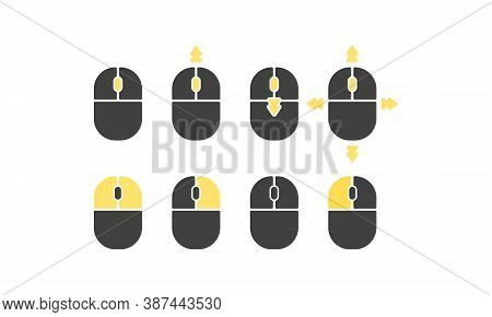 Computer Mouse Icon Set. Left And Right Clicks, Scroll Wheel Symbols. Vector On Isolated White Backg