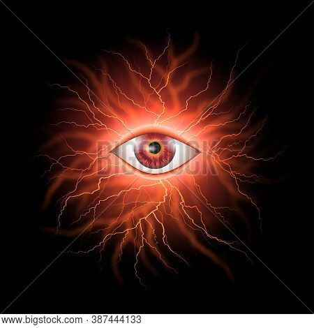 Abstract Symbol Of All-seeing Eye On Dark For Decoration T-shirt Vector Illustration. Concept Magic 