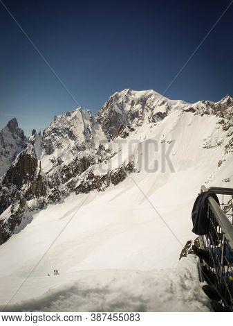 Cable Car Station View At Courmayer, Italy In A Sunny Day. Italian Apls In A Sunny Day