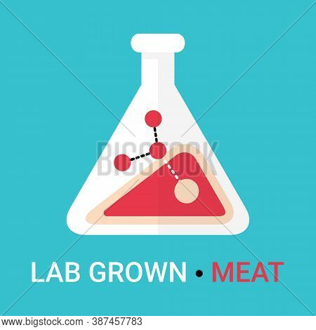 Lab Grown Meat Icon Concept. Artificial, Synthetic Meat Is Cultured And Cultivated In Chemistry Lab 