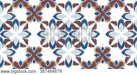 Ikat Colorful Seamless Ornament Pattern. Ethnic Indigo Tite Repeat Background For Textile, Wallpaper
