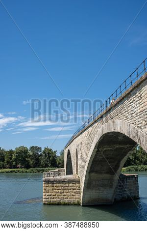 Avignon, France - July 7, 2020: The Pont Saint-benezet Also Known As The Pont Avignon Is A Famous Me
