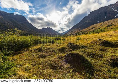 Scenic View Of Alaskan Flattop Glen Alps In Summer