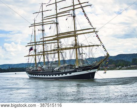 Rouen, France - June Circa, 2019. The Famous Russian Four-masted Schooner Kruzenshtern Sailing Ship 