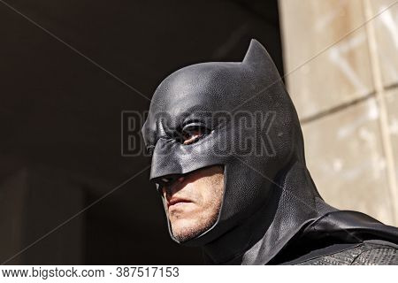 Umea, Norrland Sweden - September 5, 2020: Profile Picture Of Cosplayer Depicting Batman