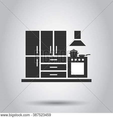 Kitchen Furniture Icon In Flat Style. Cuisine Vector Illustration On White Isolated Background. Cook