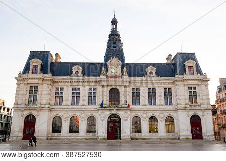 Poitiers , Aquitaine / France - 03 03 2020 : Poitiers French Town Hall Facade Of City In Poitou Char