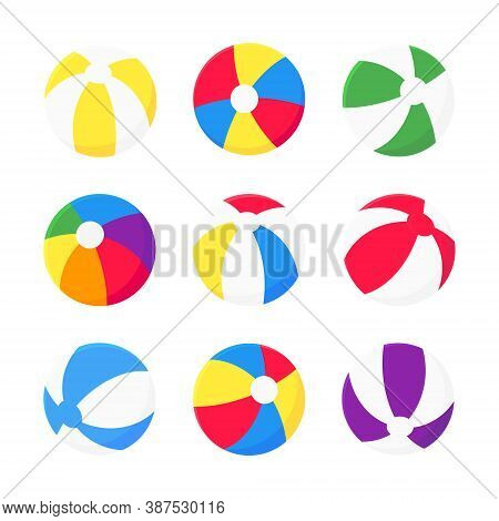 Inflatable Beach Balls Set Flat Style Design Vector Illustration Icon Signs Isolated On White Backgr