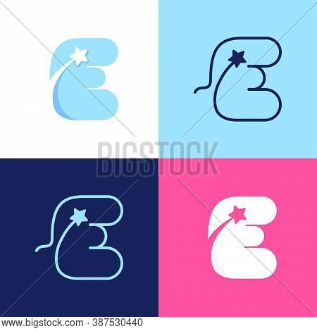 E Letter Logo Set Consisting Of Comet Tail And Negative Space Star Icon. Perfect For Energy Company 