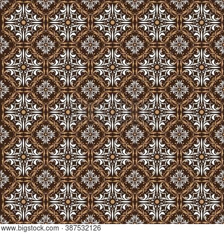 Elegance Seamless Pattern And Ethnic Flowers For Parang Batik Design With A Soft Brown Color Concept