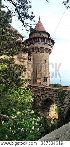 Leobendorf, Austria - May 11, 2019: This Is The Stone Bridge And The Watch Tower Of The Medieval Kre