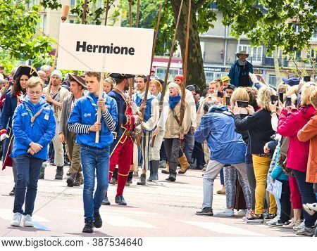 Rouen, France - June Circa, 2019. Unidentified Sailors Parade In Streets At The Festival Of The Navy