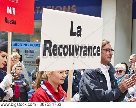 Rouen, France - June Circa, 2019. Unidentified Sailors Parade In Streets At The Festival Of The Navy