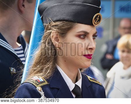 Rouen, France - June Circa, 2019. Unidentified Sailors Parade In Streets At The Festival Of The Navy