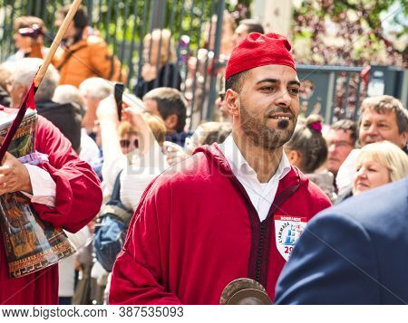 Rouen, France - June Circa, 2019. Unidentified Sailors Parade In Streets At The Festival Of The Navy