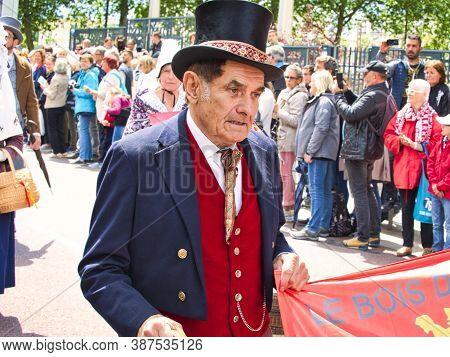 Rouen, France - June Circa, 2019. Unidentified Sailors Parade In Streets At The Festival Of The Navy