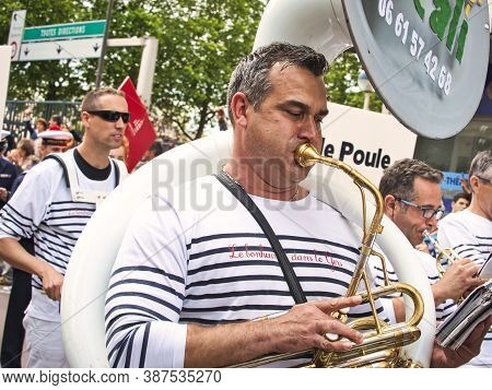 Rouen, France - June Circa, 2019. Unidentified Sailors Parade In Streets At The Festival Of The Navy