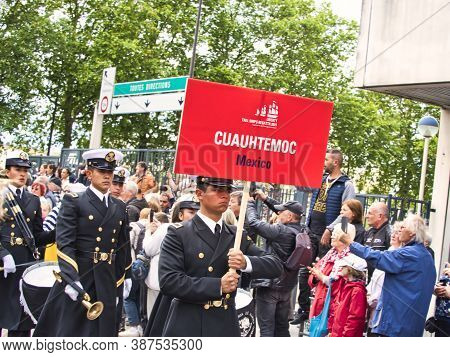 Rouen, France - June Circa, 2019. Unidentified Sailors Parade In Streets At The Festival Of The Navy