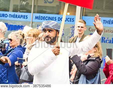 Rouen, France - June Circa, 2019. Unidentified Sailors Parade In Streets At The Festival Of The Navy