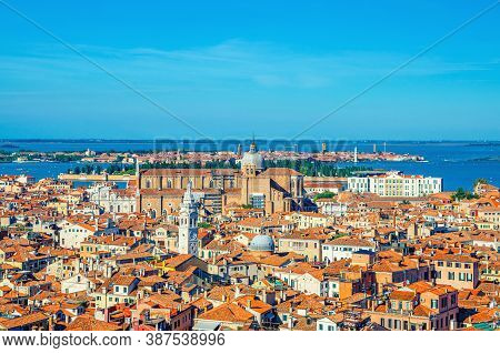Aerial View Of Venice City Old Historical Centre With Basilica Di Santi Giovanni E Paolo Church, Red