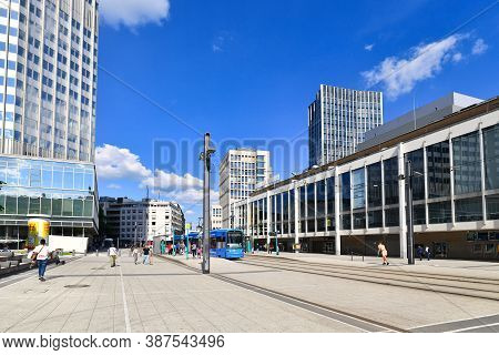Frankfurt Am Main, Germany - June 2020: Central Streetcar Station At Square Called 'willy Brandt Pla