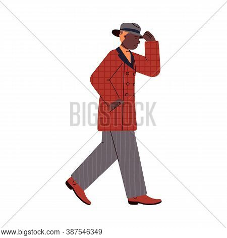 Walking Man Dressed In Warm Rainproof Clothes For Autumn Weather, Cartoon Flat Vector Illustration I