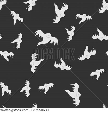 Ghost On Dark Background Seamless Pattern Halloween Vector Illustration