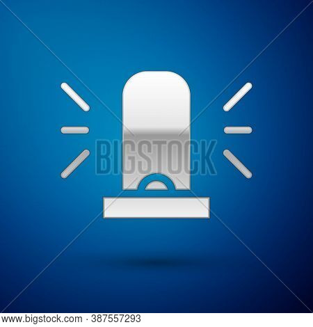 Silver Flasher Siren Icon Isolated On Blue Background. Emergency Flashing Siren. Vector