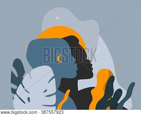 Hand Drawn Vector Abstract Stock Graphic Illustration With Young Black African American Beauty Peopl