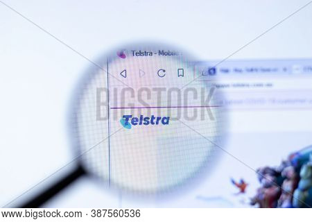 New York, Usa - 29 September 2020: Telstra Telstra.com.au Company Website With Logo Close Up, Illust