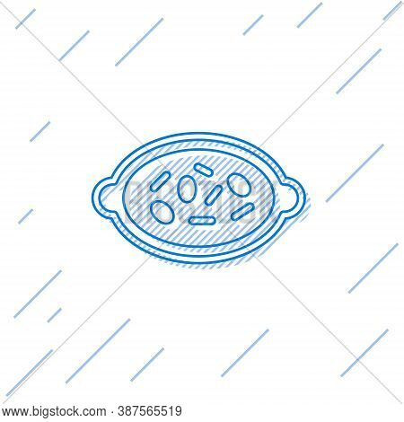 Blue Line Kheer In A Bowl Icon Isolated On White Background. Traditional Indian Food. Vector