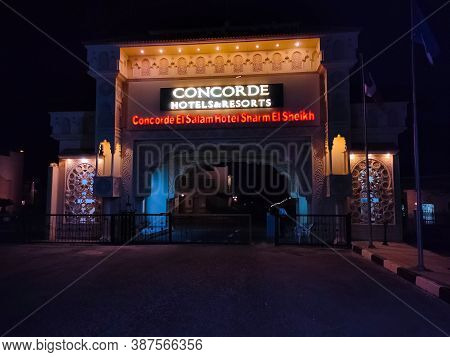 Sharm El Sheikh, Egypt - September 9, 2020: The Entrance Sign Of Hotel Concorde El Salam Hotel At Sh